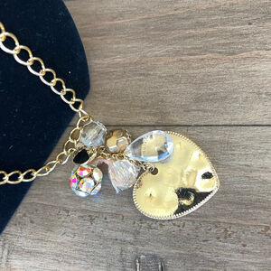 Gennaro Crystal Gold Heart Charm Long Statement Necklace